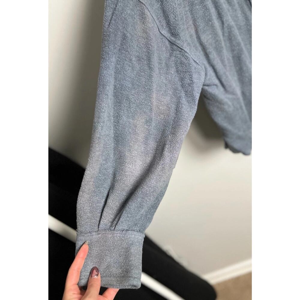 Free People Slate Blue Fleece Button-Up Shacket Size Medium Oversized Cozy Women - Picture 4 of 12